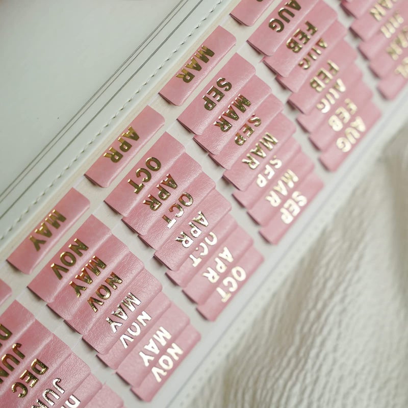 UPAFEXXI-Leather Monthly Tabs  48 Pcs Planner Tabs  Calendar Month Stickers for Planners  Organizing and Sorting out Notebooks(Pink) - Image 5